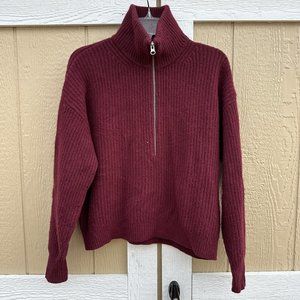 Everlane Felted Merino Wool 1/2 Zip Sweater Women’s Size Medium Burgundy Maroon